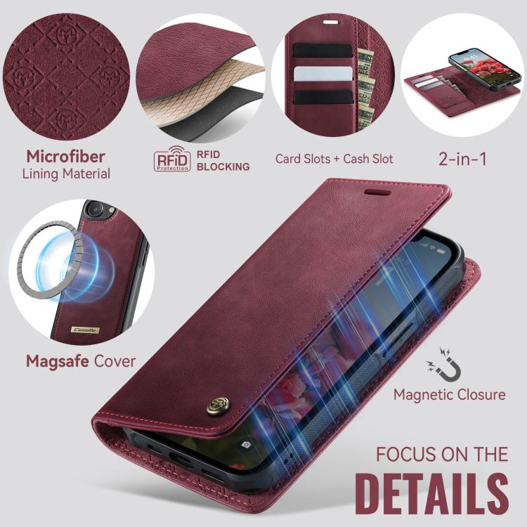 For iPhone 17e / 16e CaseMe C49 MagSafe RFID Blocking Detachable Wallet Leather Phone Case