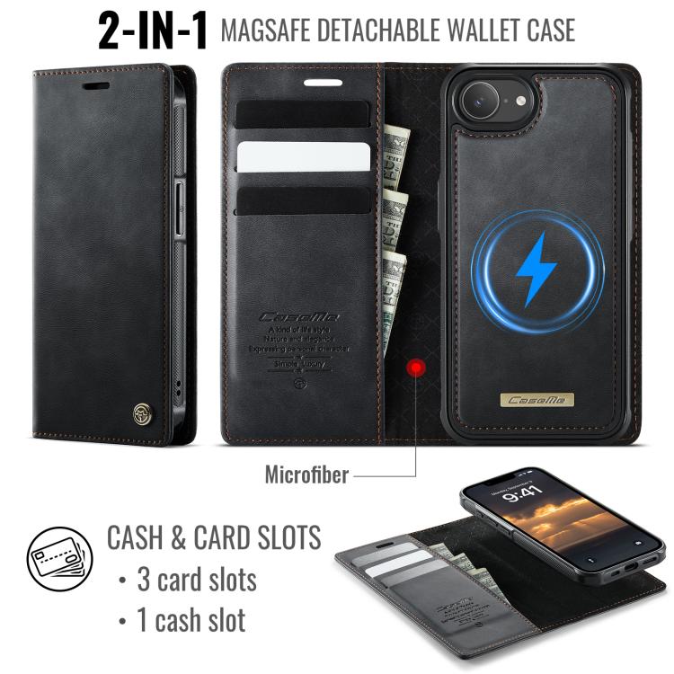 For iPhone 17e / 16e CaseMe C49 MagSafe RFID Blocking Detachable Wallet Leather Phone Case