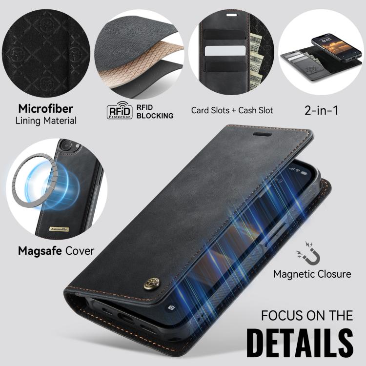 For iPhone 17e / 16e CaseMe C49 MagSafe RFID Blocking Detachable Wallet Leather Phone Case