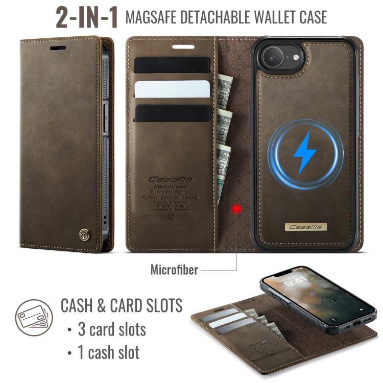 For iPhone 17e / 16e CaseMe C49 MagSafe RFID Blocking Detachable Wallet Leather Phone Case