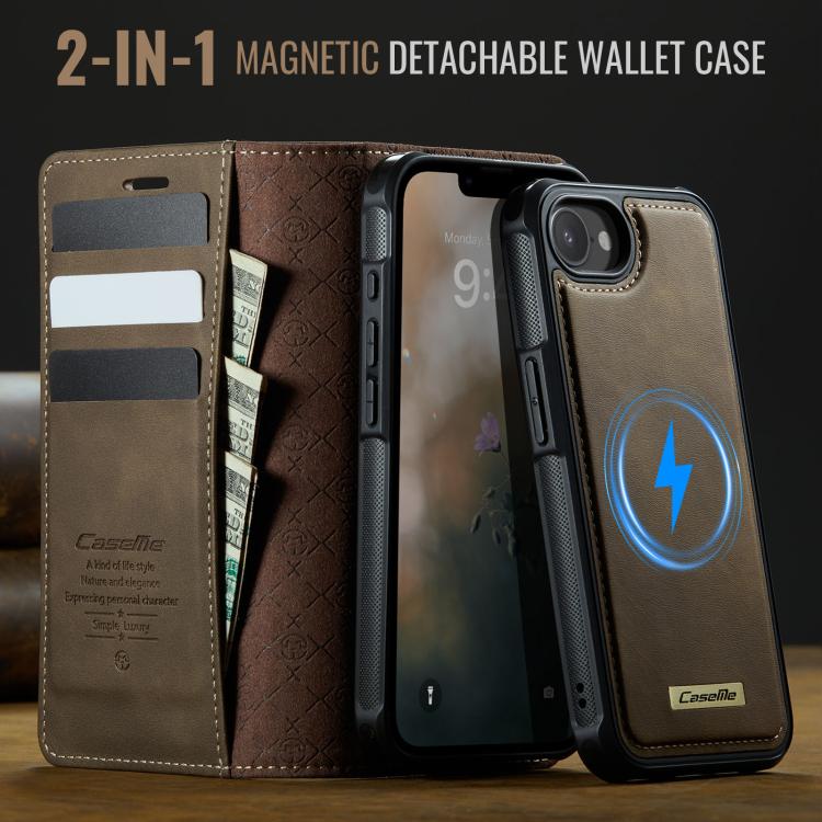 For iPhone 17e / 16e CaseMe C49 MagSafe RFID Blocking Detachable Wallet Leather Phone Case