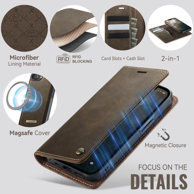 For iPhone 17e / 16e CaseMe C49 MagSafe RFID Blocking Detachable Wallet Leather Phone Case