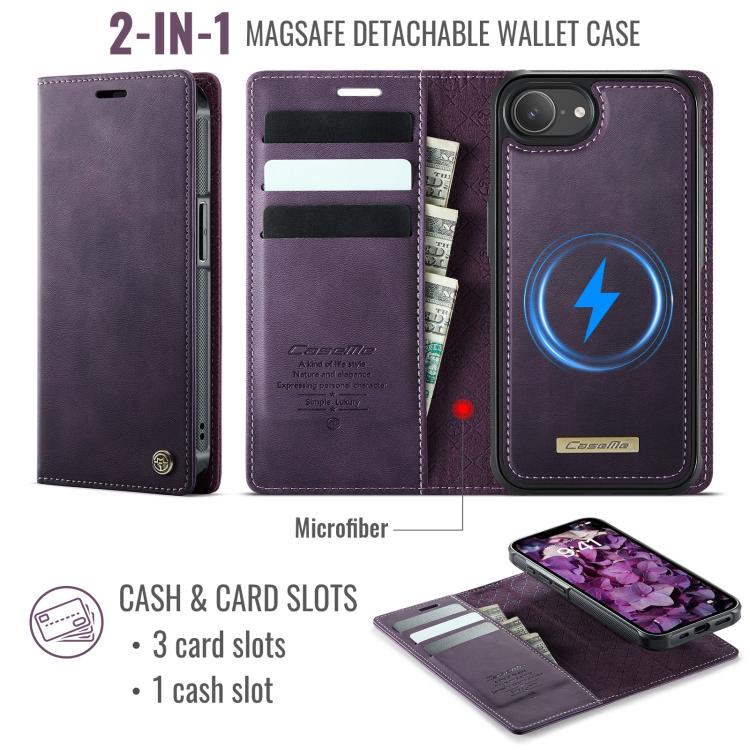For iPhone 17e / 16e CaseMe C49 MagSafe RFID Blocking Detachable Wallet Leather Phone Case