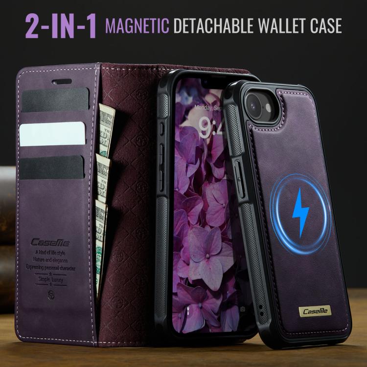 For iPhone 17e / 16e CaseMe C49 MagSafe RFID Blocking Detachable Wallet Leather Phone Case