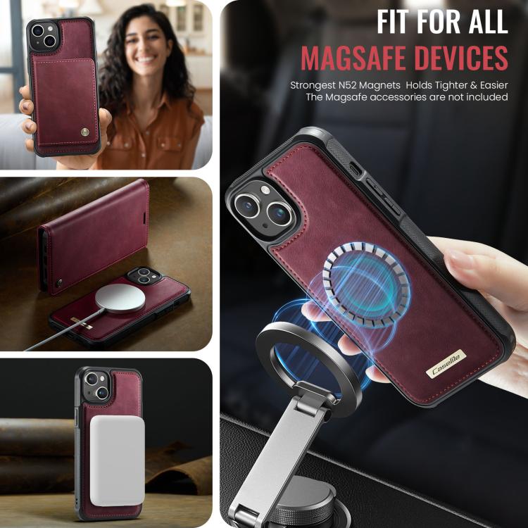 For iPhone 15 CaseMe C49 MagSafe RFID Blocking Detachable Wallet Leather Phone Case