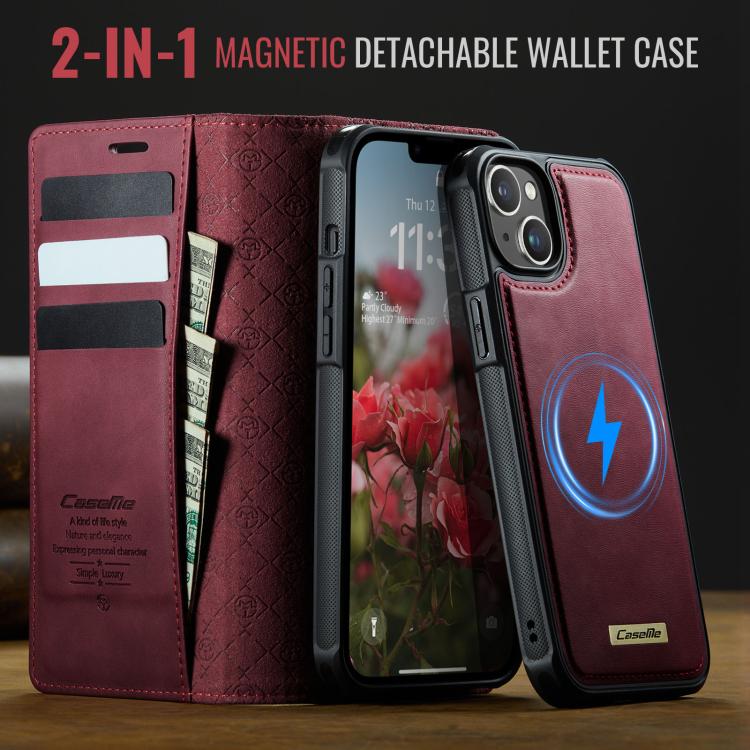 For iPhone 15 CaseMe C49 MagSafe RFID Blocking Detachable Wallet Leather Phone Case