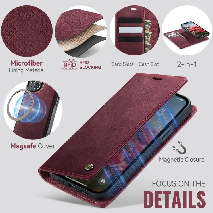 For iPhone 15 CaseMe C49 MagSafe RFID Blocking Detachable Wallet Leather Phone Case