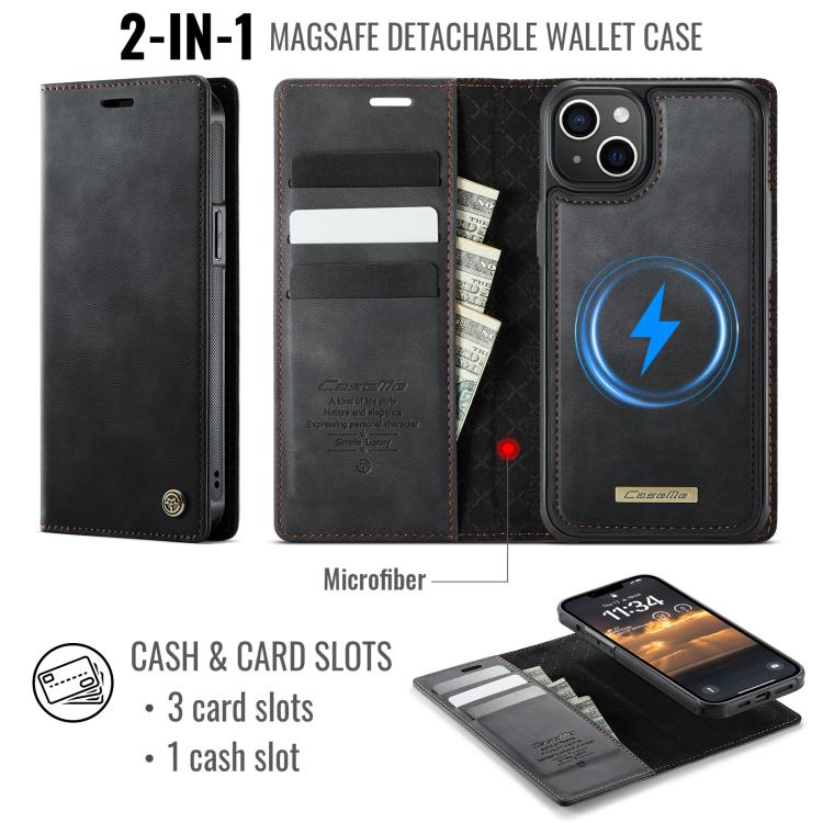 For iPhone 15 CaseMe C49 MagSafe RFID Blocking Detachable Wallet Leather Phone Case