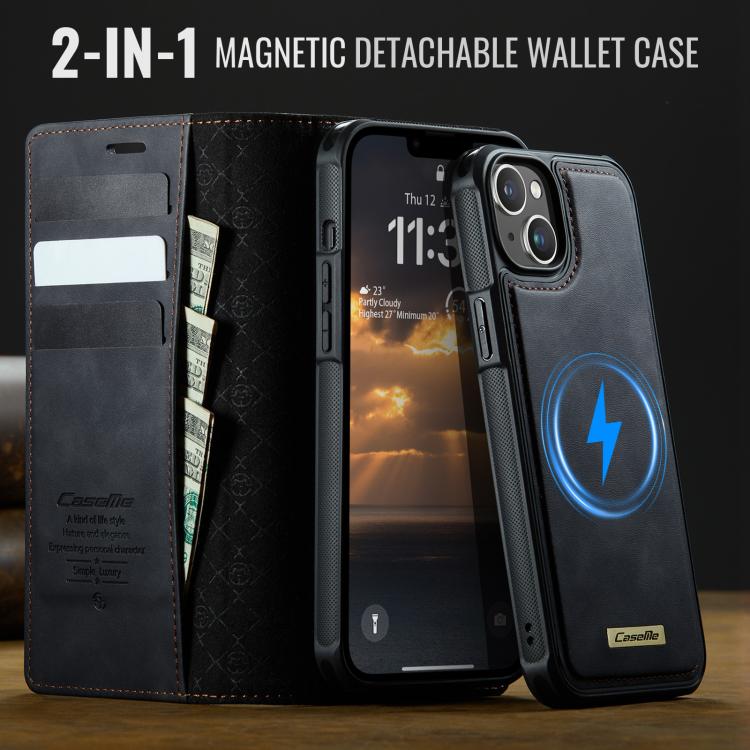 For iPhone 15 CaseMe C49 MagSafe RFID Blocking Detachable Wallet Leather Phone Case