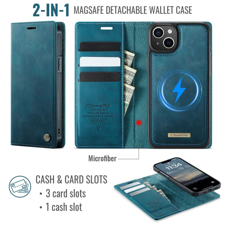 For iPhone 15 CaseMe C49 MagSafe RFID Blocking Detachable Wallet Leather Phone Case