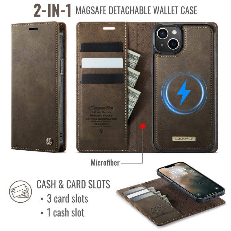 For iPhone 15 Plus /14 Plus CaseMe C49 MagSafe RFID Blocking Detachable Wallet Leather Phone Case