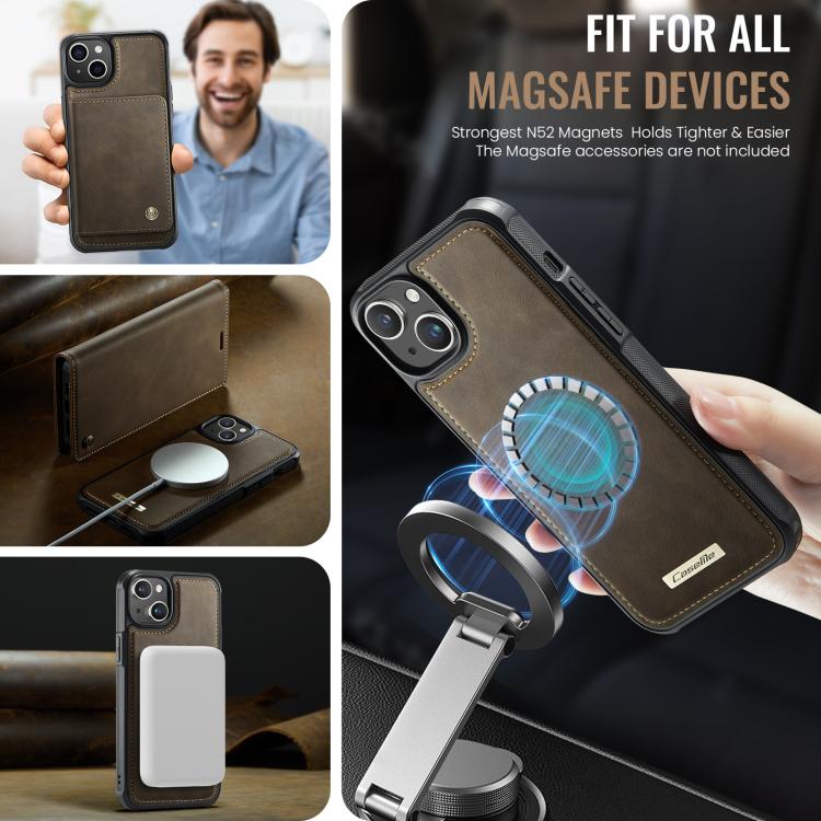 For iPhone 15 Plus /14 Plus CaseMe C49 MagSafe RFID Blocking Detachable Wallet Leather Phone Case