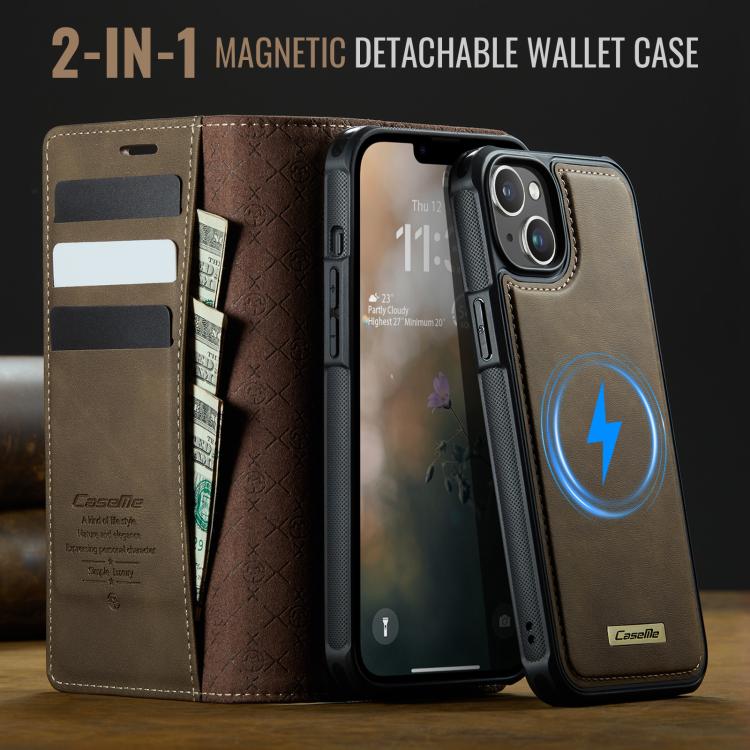 For iPhone 15 Plus /14 Plus CaseMe C49 MagSafe RFID Blocking Detachable Wallet Leather Phone Case