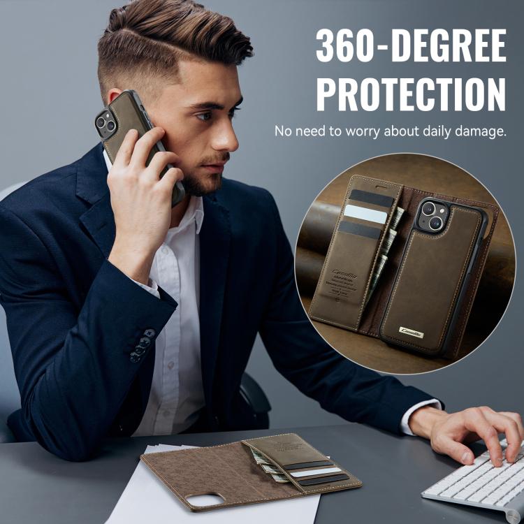 For iPhone 15 Plus /14 Plus CaseMe C49 MagSafe RFID Blocking Detachable Wallet Leather Phone Case