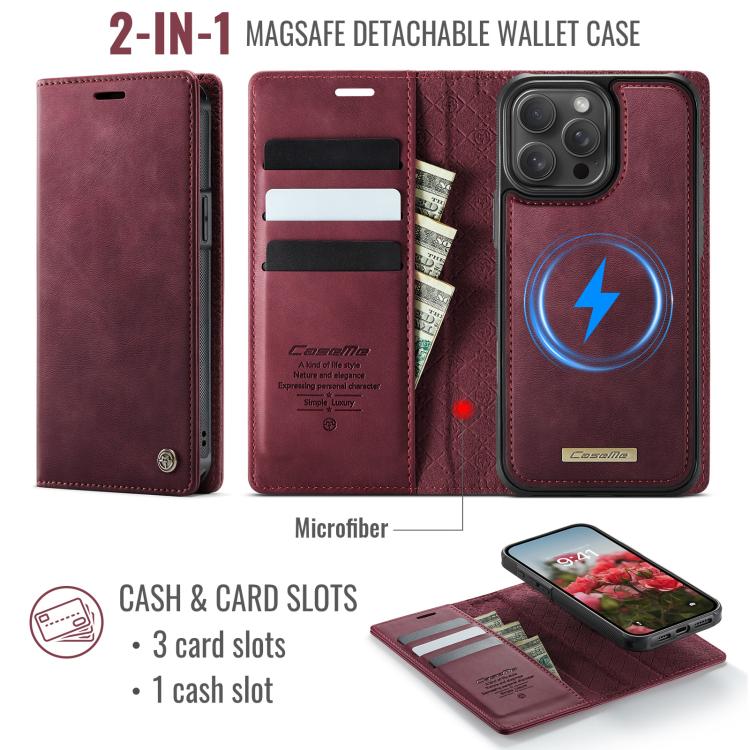 For iPhone 15 Pro CaseMe C49 MagSafe RFID Blocking Detachable Wallet Leather Phone Case