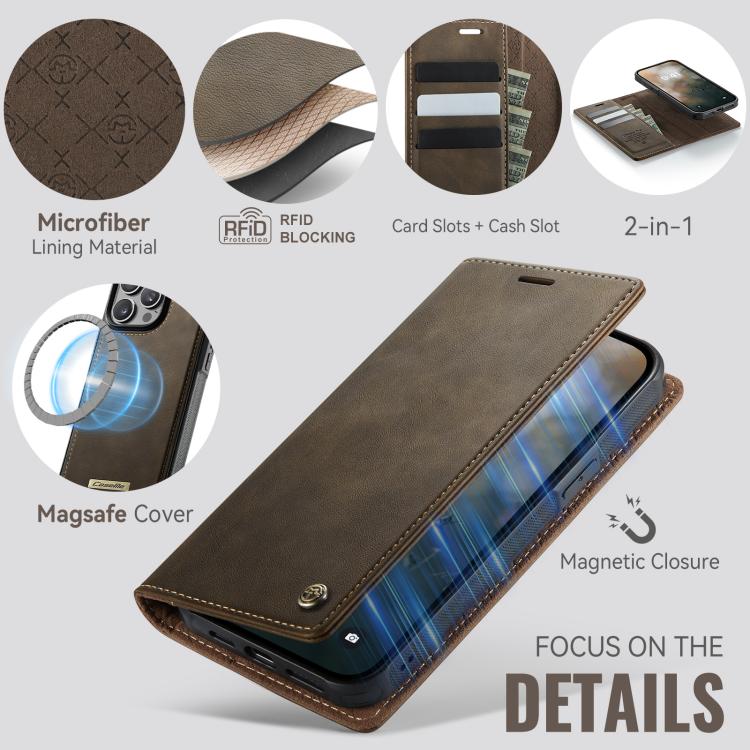 For iPhone 15 Pro CaseMe C49 MagSafe RFID Blocking Detachable Wallet Leather Phone Case