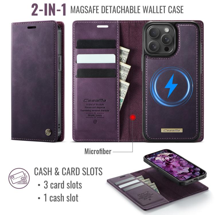 For iPhone 15 Pro CaseMe C49 MagSafe RFID Blocking Detachable Wallet Leather Phone Case