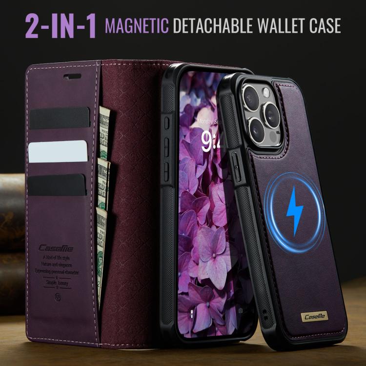 For iPhone 15 Pro CaseMe C49 MagSafe RFID Blocking Detachable Wallet Leather Phone Case