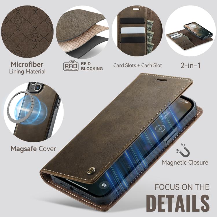 For iPhone 14 CaseMe C49 MagSafe RFID Blocking Detachable Wallet Leather Phone Case