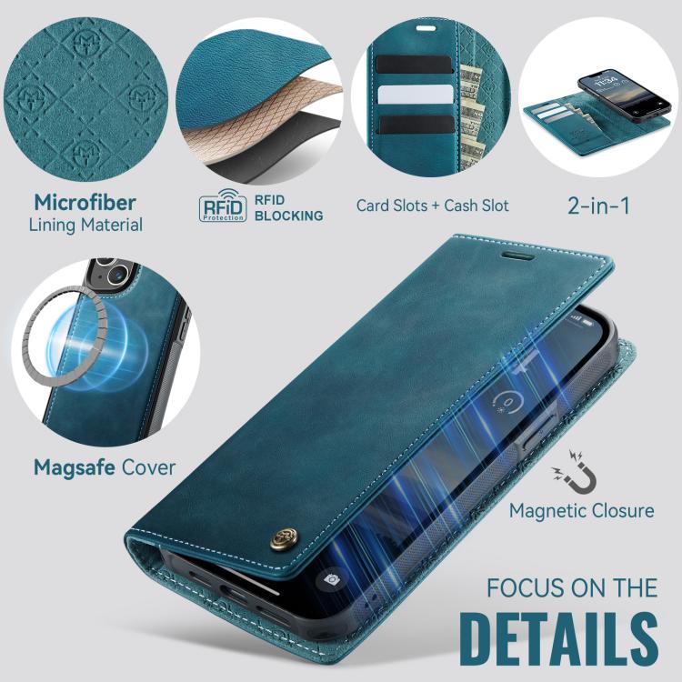 For iPhone 14 CaseMe C49 MagSafe RFID Blocking Detachable Wallet Leather Phone Case