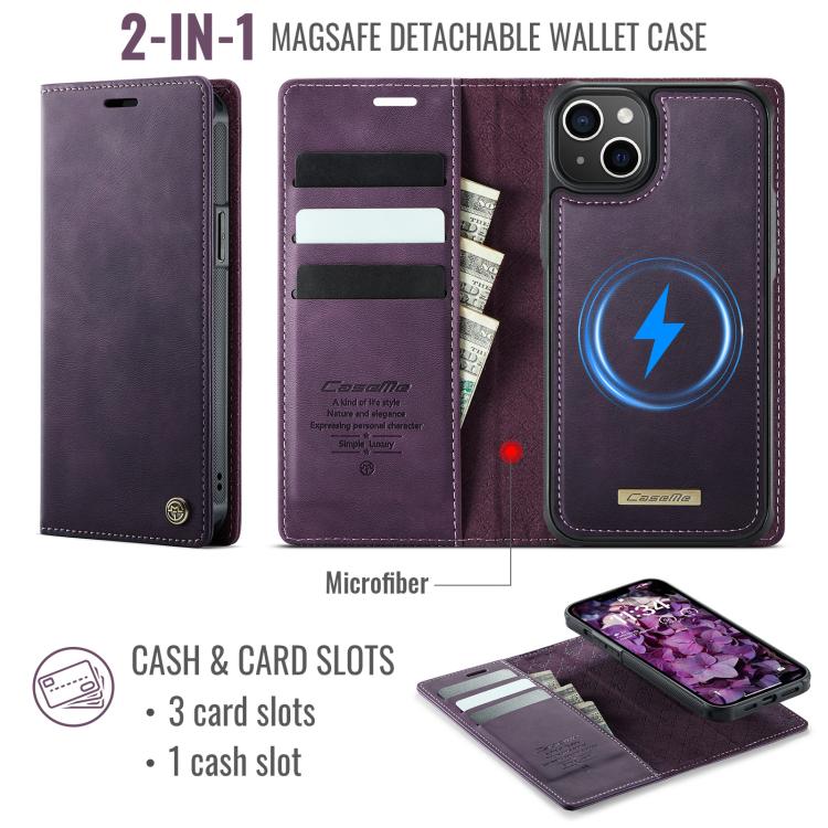 For iPhone 14 CaseMe C49 MagSafe RFID Blocking Detachable Wallet Leather Phone Case