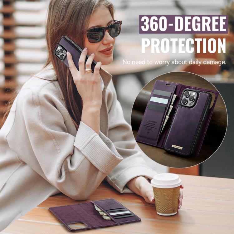 For iPhone 14 Pro Max CaseMe C49 MagSafe RFID Blocking Detachable Wallet Leather Phone Case