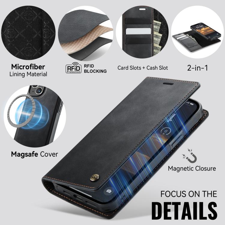 For iPhone 13 CaseMe C49 MagSafe RFID Blocking Detachable Wallet Leather Phone Case
