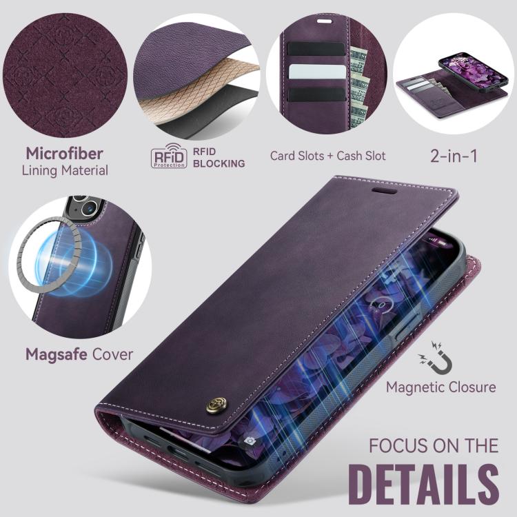 For iPhone 13 CaseMe C49 MagSafe RFID Blocking Detachable Wallet Leather Phone Case