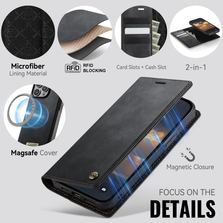For iPhone 13 Pro CaseMe C49 MagSafe RFID Blocking Detachable Wallet Leather Phone Case