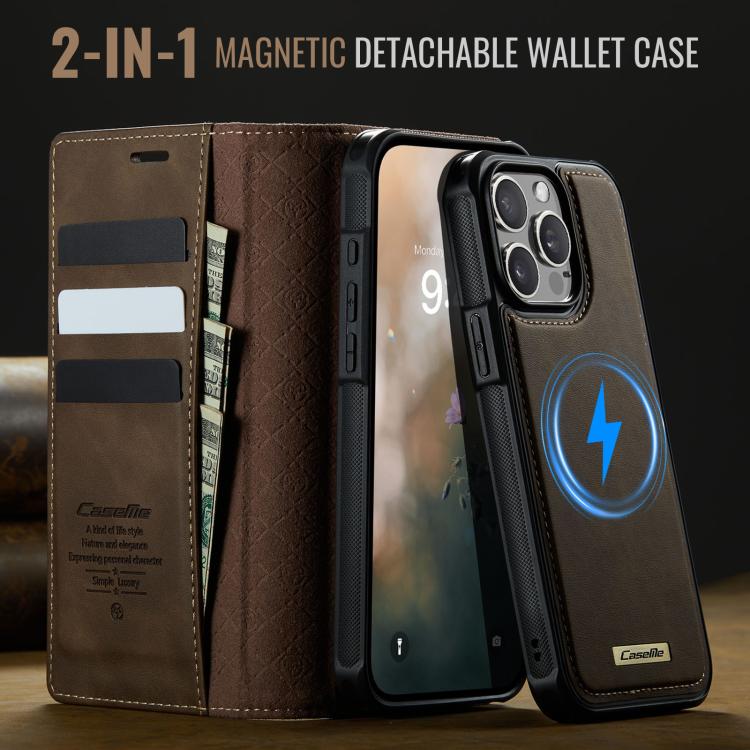 For iPhone 13 Pro CaseMe C49 MagSafe RFID Blocking Detachable Wallet Leather Phone Case