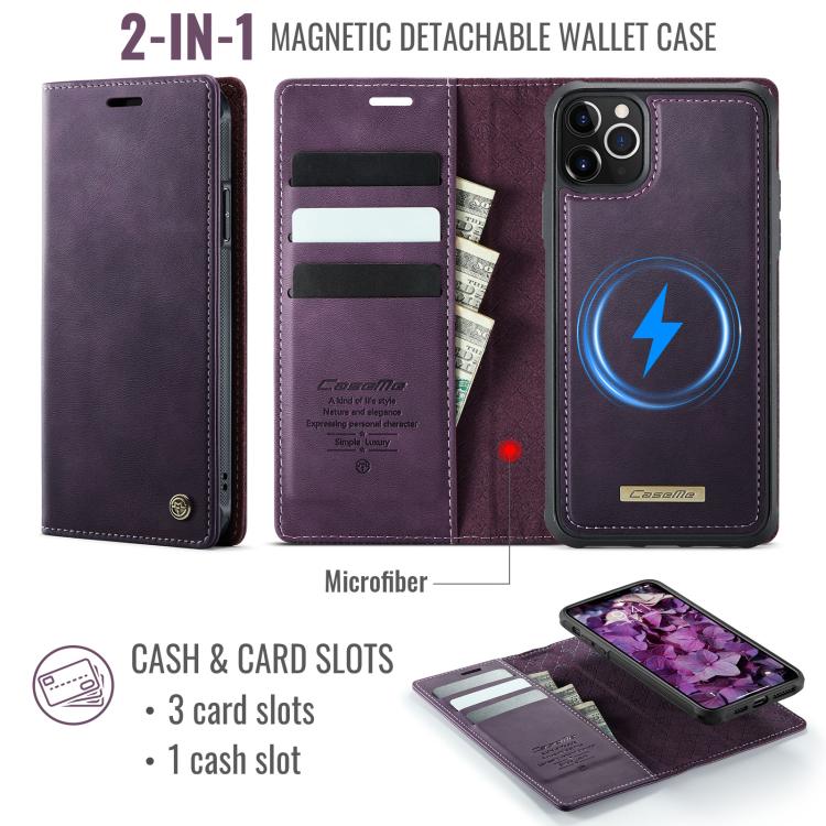 For iPhone 11 Pro CaseMe C49 MagSafe RFID Blocking Detachable Wallet Leather Phone Case