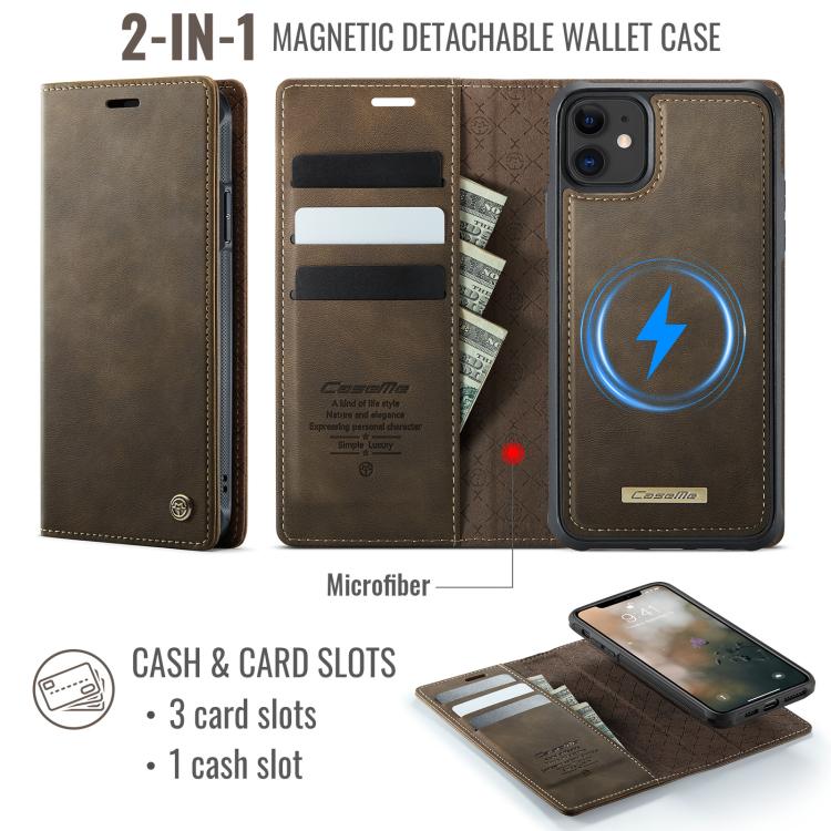 For iPhone 11 CaseMe C49 MagSafe RFID Blocking Detachable Wallet Leather Phone Case