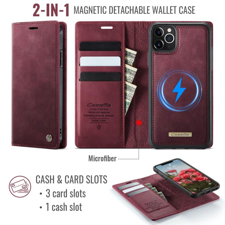 For iPhone 11 Pro Max CaseMe C49 MagSafe RFID Blocking Detachable Wallet Leather Phone Case