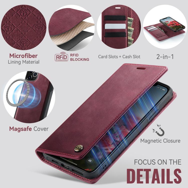 For iPhone 11 Pro Max CaseMe C49 MagSafe RFID Blocking Detachable Wallet Leather Phone Case