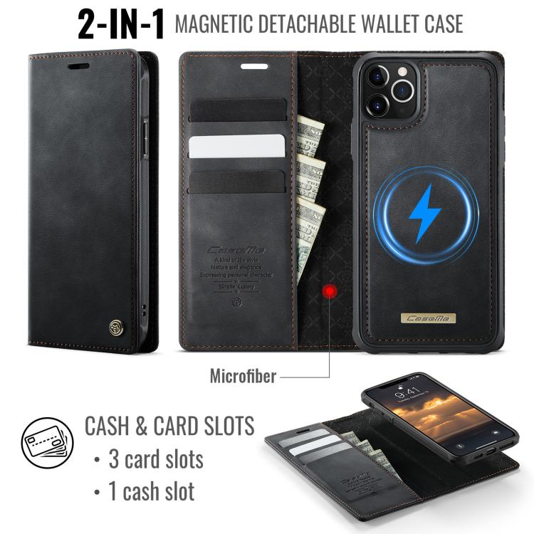 For iPhone 11 Pro Max CaseMe C49 MagSafe RFID Blocking Detachable Wallet Leather Phone Case