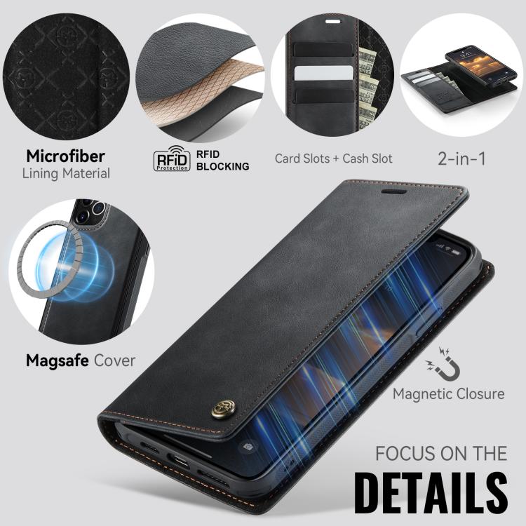 For iPhone 11 Pro Max CaseMe C49 MagSafe RFID Blocking Detachable Wallet Leather Phone Case