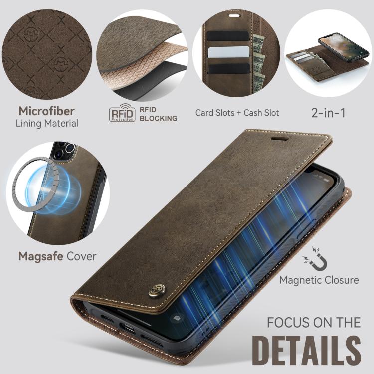 For iPhone 11 Pro Max CaseMe C49 MagSafe RFID Blocking Detachable Wallet Leather Phone Case
