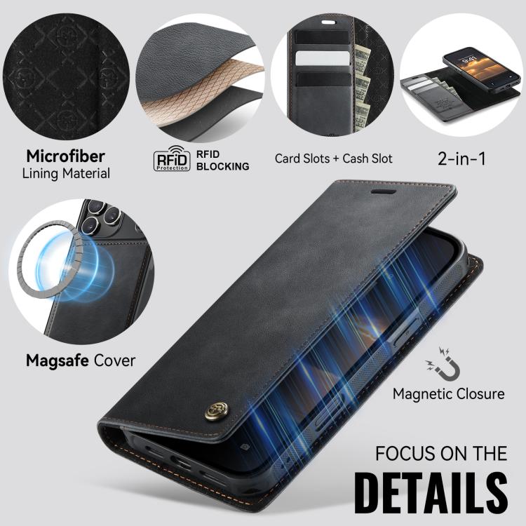 For iPhone 17 Pro CaseMe C49 MagSafe RFID Blocking Detachable Wallet Leather Phone Case