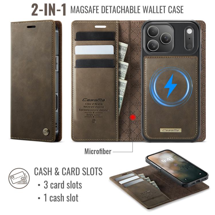 For iPhone 17 Pro CaseMe C49 MagSafe RFID Blocking Detachable Wallet Leather Phone Case