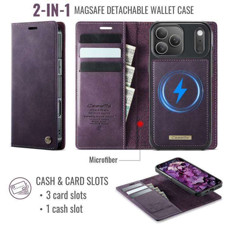 For iPhone 17 Pro CaseMe C49 MagSafe RFID Blocking Detachable Wallet Leather Phone Case