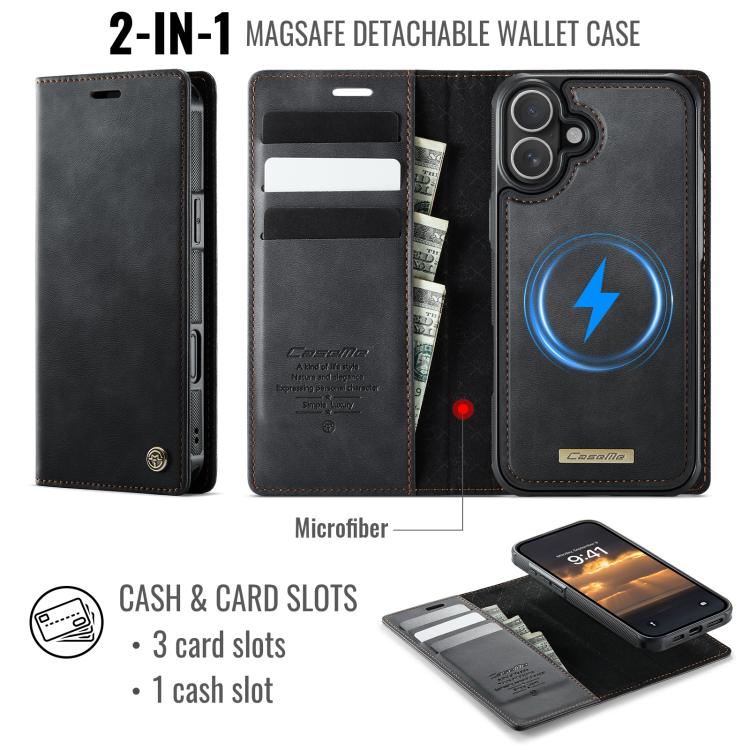 For iPhone 17 CaseMe C49 MagSafe RFID Blocking Detachable Wallet Leather Phone Case
