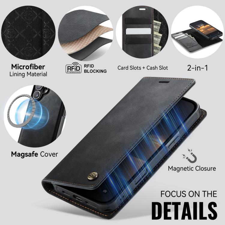 For iPhone 17 CaseMe C49 MagSafe RFID Blocking Detachable Wallet Leather Phone Case