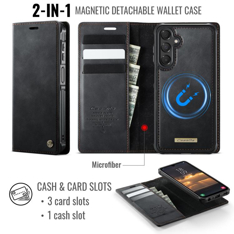 For Samsung Galaxy A15 CaseMe C49 Magnetic RFID Blocking Detachable Wallet Leather Phone Case
