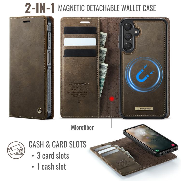 For Samsung Galaxy A15 CaseMe C49 Magnetic RFID Blocking Detachable Wallet Leather Phone Case