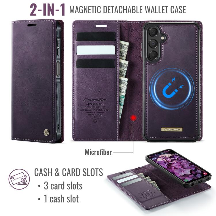 For Samsung Galaxy A15 CaseMe C49 Magnetic RFID Blocking Detachable Wallet Leather Phone Case
