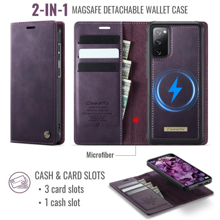 For Samsung Galaxy S20 FE CaseMe C49 Magnetic RFID Blocking Detachable Wallet Leather Phone Case
