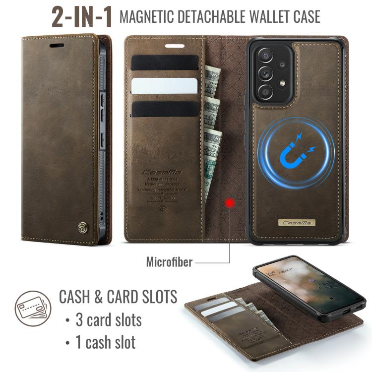 For Samsung Galaxy A53 5G CaseMe C49 Magnetic RFID Blocking Detachable Wallet Leather Phone Case