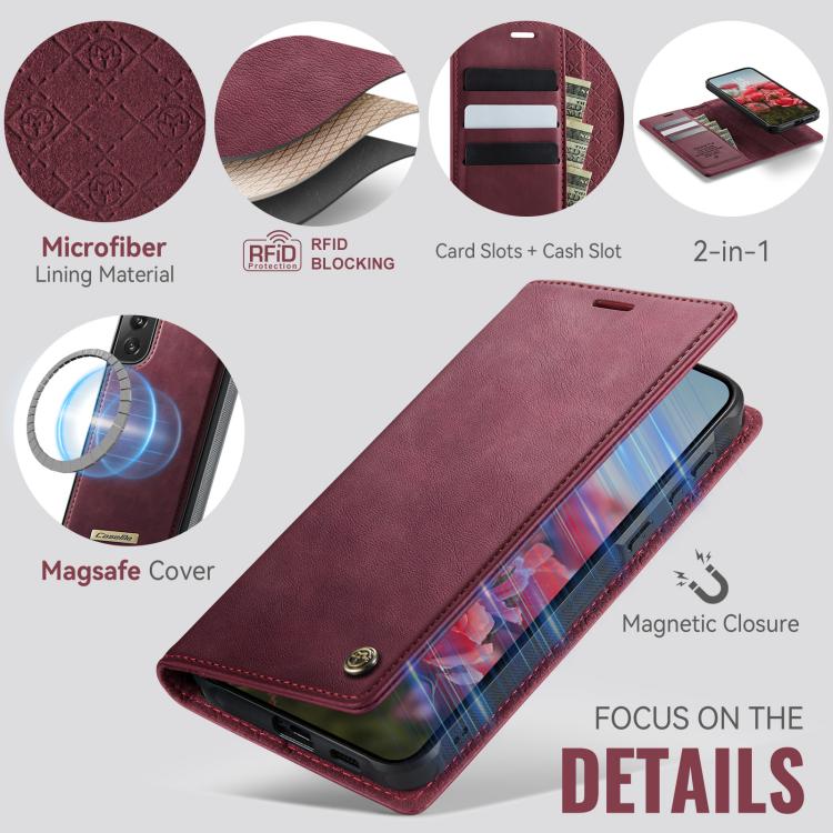 For Samsung Galaxy S21 FE 5G CaseMe C49 Magnetic RFID Blocking Detachable Wallet Leather Phone Case