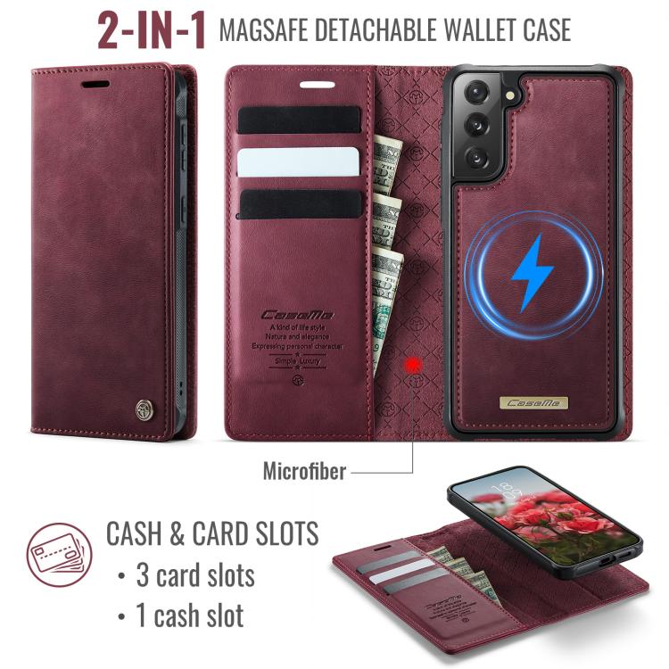 For Samsung Galaxy S21 5G CaseMe C49 Magnetic RFID Blocking Detachable Wallet Leather Phone Case