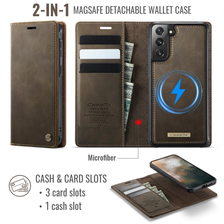 For Samsung Galaxy S21 5G CaseMe C49 Magnetic RFID Blocking Detachable Wallet Leather Phone Case